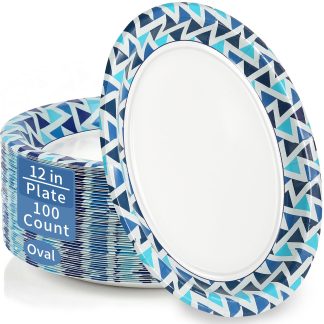 OuMuaMua Paper Plates 12 Inch, 12x10 Inch Oval Disposable Plates,100 Count