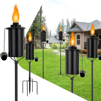 Garden Torches for Outside 6 Pack，Upgraded 62 Inch Metal Citronella Torches Outdoor with 4-Prong Grounded Stake, 16 oz Outdoor Torches for Yard Garden Décor,Party Patio Pathway