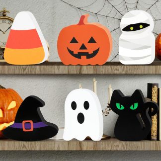 Halloween Decor, 6 Pcs Wooden Halloween Decorations for Home Table Sign