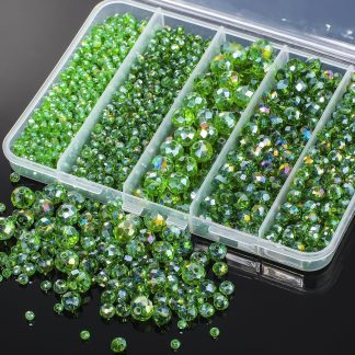 Song Xi 1250PCS 5 Different Size Green Crystal Beads for Jewelry Making, Rondelle Glass Beads for Bracelets Necklace, Earring and Making Supplies, Arts and Crafts, AB Color (3/4/6/