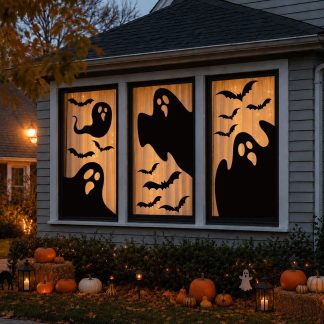 Large Halloween Window Clings Decorations Extra Large Ghost Silhouette Scary Black Ghost Decorations Window Decals for Windows