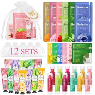 72 Pcs Bulk Gifts For Women, Bulk Facial Mask, Lip Balms, Hand Creams & Under Eye Patches, Spa Party Supplies,Party Favors For Bridal Wedding, Baby Shower,Sleepover Party, Christma