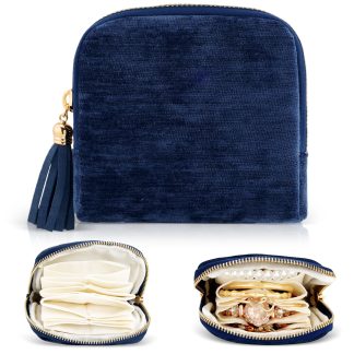 Travel Jewelry Case Organizer,Small Jewelry Pouch Bags for Women Velvet Compartments Zipper Pouch for Bracelet Earring Ring Holder Jewelry Organizer Storage Bag Christmas Birthday