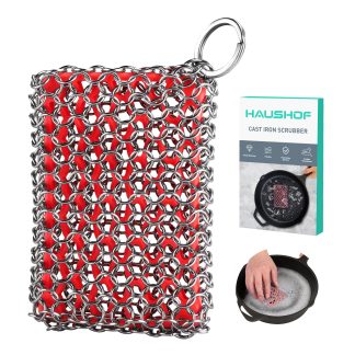 HAUSHOF Cast Iron Scrubber, Chainmail Scrubber Cast Iron Cleaner