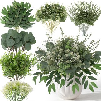Hananona 135 Pcs Mixed Eucalyptus Leaves Stems Artificial Greenery Bulk