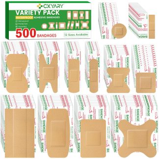 500 Counts Assorted Bandages Bulk Variety Pack,12 Styles Flexible Fabric