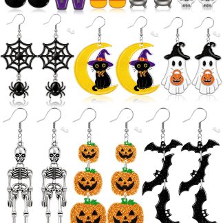 LUYI 11 Pairs Halloween Earrings for Women, Stud & Dangle Jewelry Gift Set