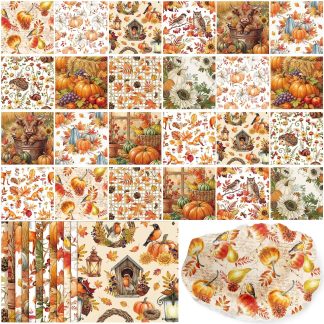 Tenceur 48 Pack 12 Styles Vintage Fall Napkins for Decoupage, 13 Inch