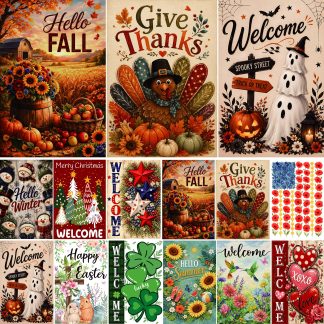 Seasonal Garden Flags Set of 12 - Double Sided Yard Flags for All Seasons