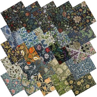 25 Pcs William Morris Cotton Fabric Squares, 10 x 10 Inch, Floral