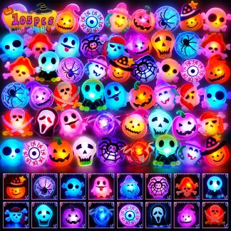 Tiaxidex 105Pcs Halloween Treats Light Up LED Rings, Non Candy Halloween Trick or Treats 3D Flashing Rings Toys Glow In the Dark Halloween Party Favor Ring, Gifts For Kids Adults,
